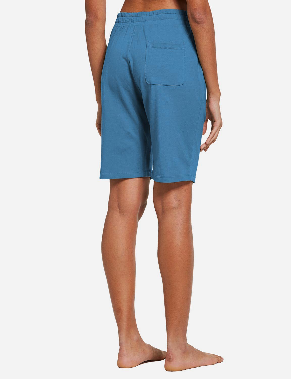 Baleaf Women's Mid-Rise Cotton Pocketed Bermuda Shorts abh104 Copen Blue Back