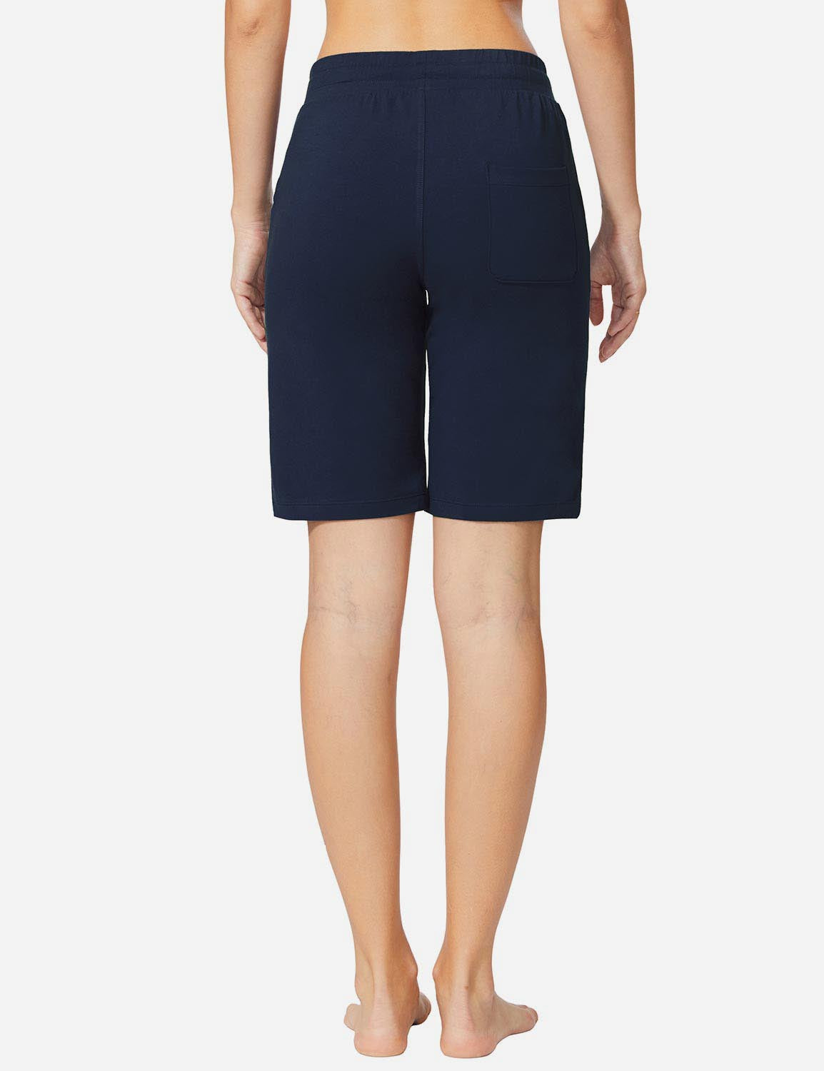 Baleaf Women's Mid-Rise Cotton Pocketed Bermuda Shorts abh104 Dark Blue Back