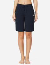 Baleaf Women's Mid-Rise Cotton Pocketed Bermuda Shorts abh104 Dark Blue Front