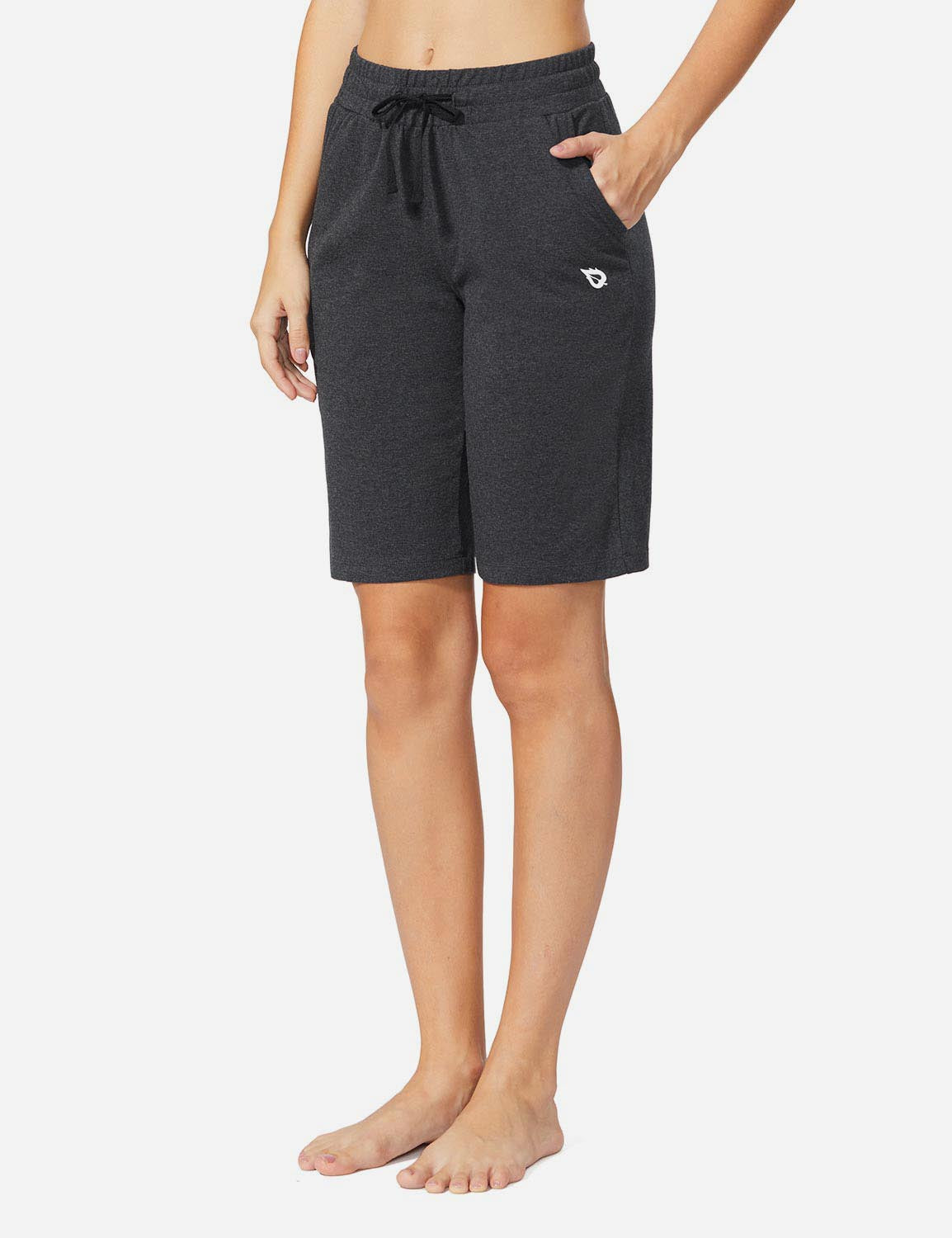 Baleaf Women's Mid-Rise Cotton Pocketed Bermuda Shorts abh104 Charcoal Side