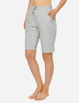 Baleaf Women's Mid-Rise Cotton Pocketed Bermuda Shorts abh104 Light Gray Front