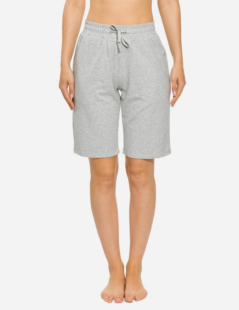 Baleaf Women's Mid-Rise Cotton Pocketed Bermuda Shorts abh104 Light Gray Front