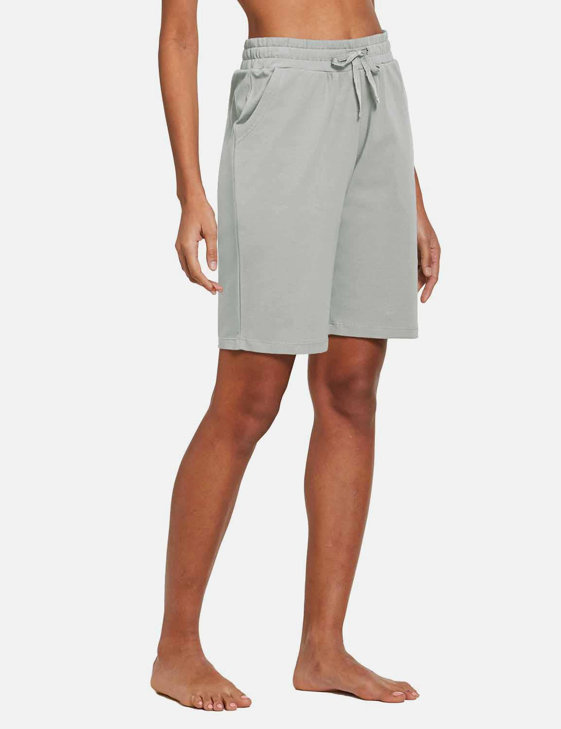 Baleaf Women's Cotton Pocketed Bermuda Jogger & Weekend Shorts abh104 Light Gray Side