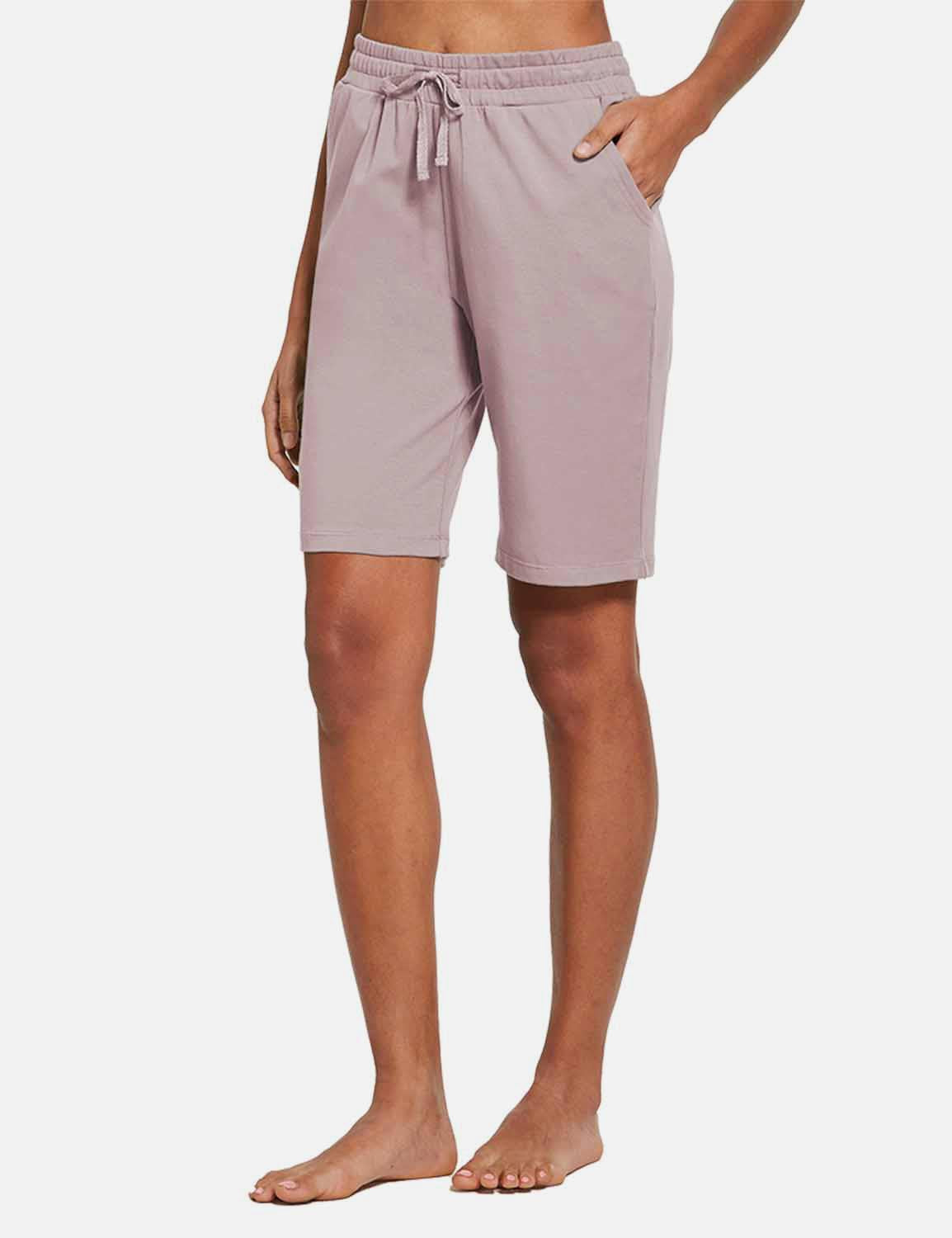 Baleaf Women's Cotton Pocketed Bermuda Jogger & Weekend Shorts abh104 Burnished Lilac Front