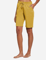 Baleaf Women's Mid-Rise Cotton Pocketed Bermuda Shorts abh104 Misted Yellow Front