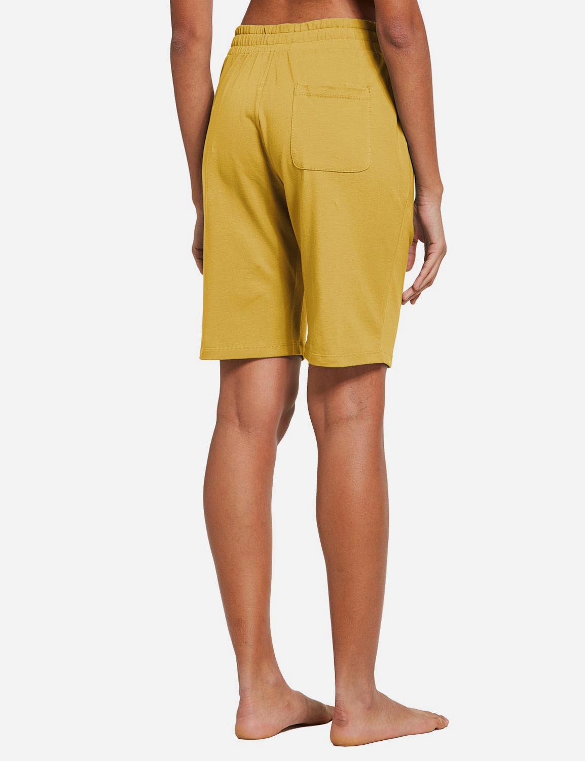 Baleaf Women's Mid-Rise Cotton Pocketed Bermuda Shorts abh104 Misted Yellow Back