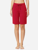 Baleaf Women's Mid-Rise Cotton Pocketed Bermuda Shorts abh104 Rose Red Front