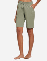 Baleaf Women's Cotton Pocketed Bermuda Jogger & Weekend Shorts abh104 Loden Frost Front