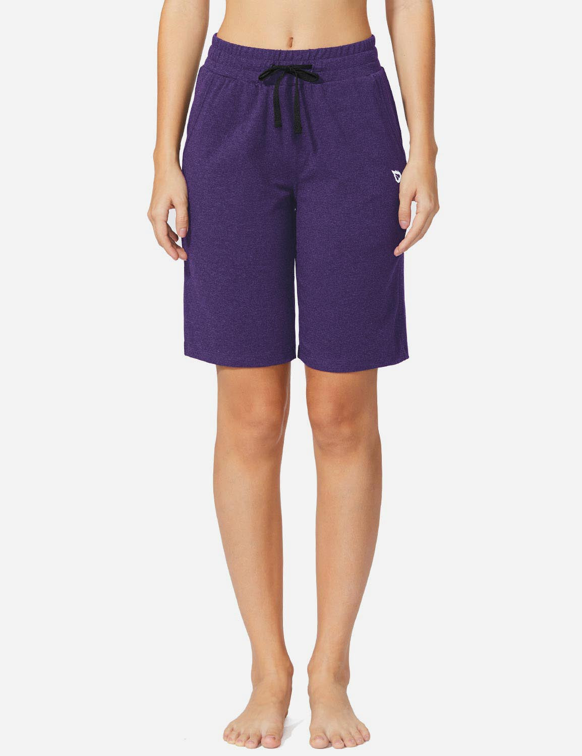 Baleaf Women's Mid-Rise Cotton Pocketed Bermuda Shorts abh104 Purple Heather Front