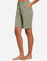 Baleaf Women's Cotton Pocketed Bermuda Jogger & Weekend Shorts abh104 Loden Frost Side