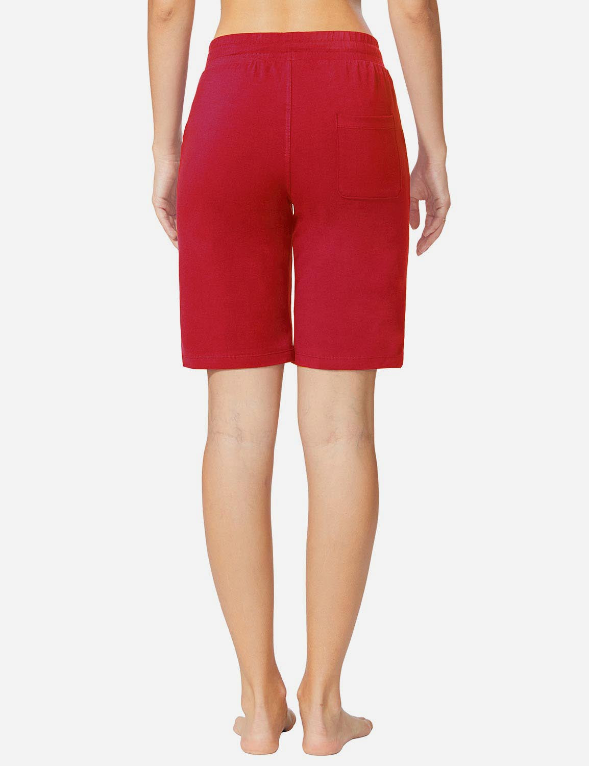 Baleaf Women's Mid-Rise Cotton Pocketed Bermuda Shorts abh104 Rose Red Back