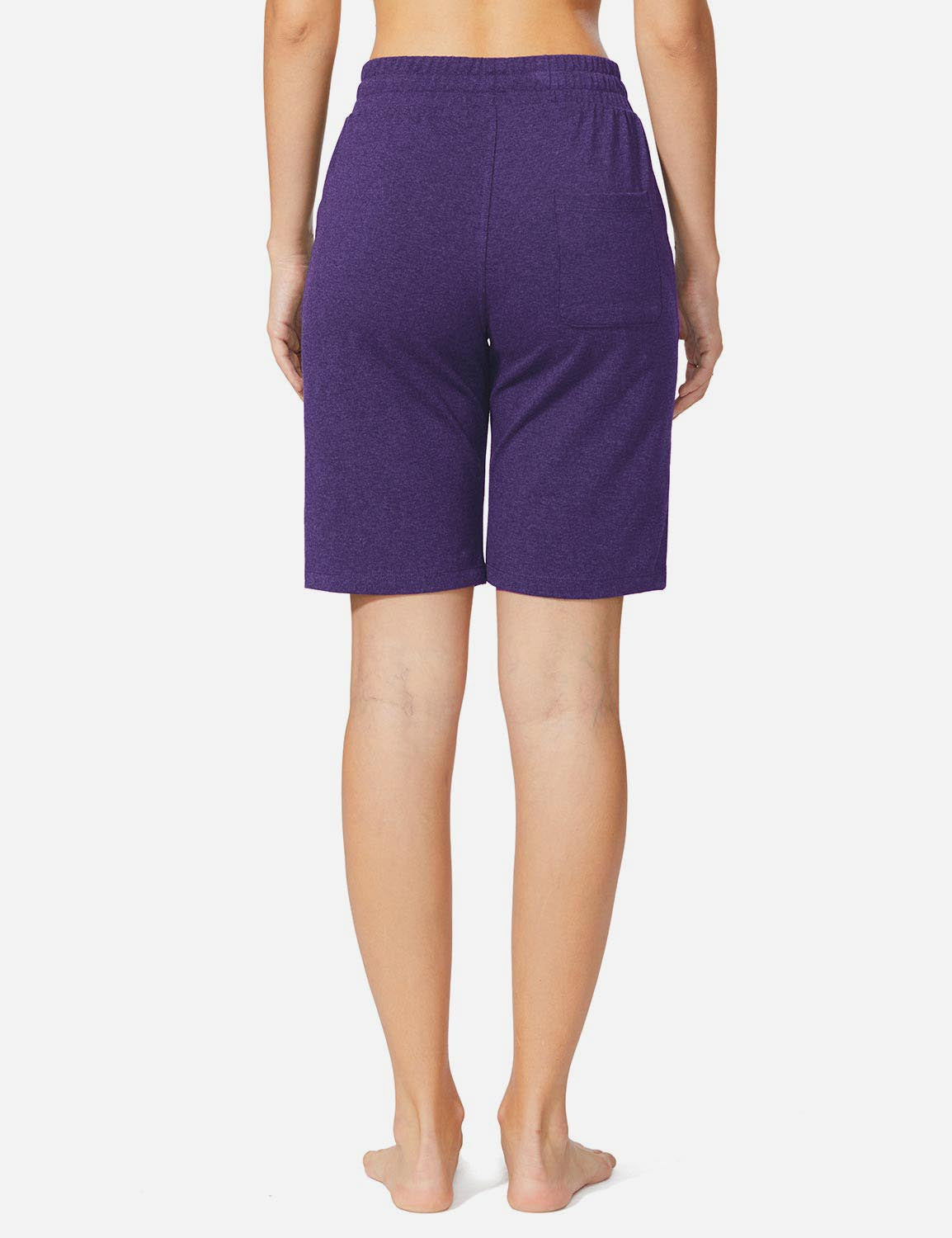 Baleaf Women's Mid-Rise Cotton Pocketed Bermuda Shorts abh104 Purple Heather Back