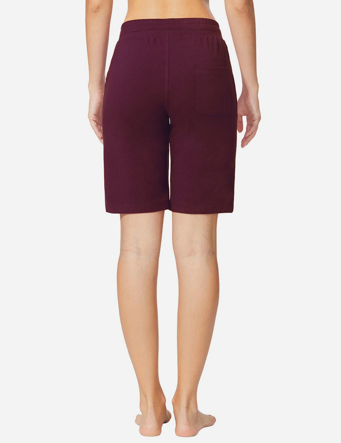 Baleaf Women's Mid-Rise Cotton Pocketed Bermuda Shorts abh104 Burgundy Back