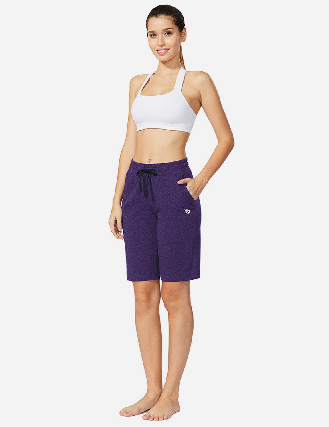Baleaf Women's Mid-Rise Cotton Pocketed Bermuda Shorts abh104 Purple Heather Full