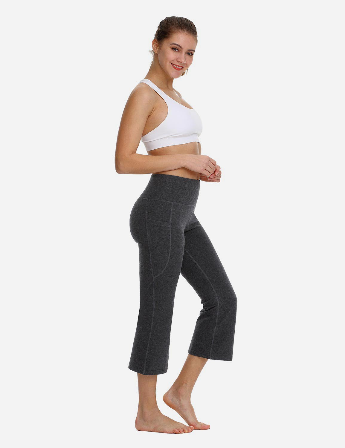 Baleaf Women Mid Rise Side & Hidden Pocketed Bootleg Basic Capris abh111 Charcoal Full