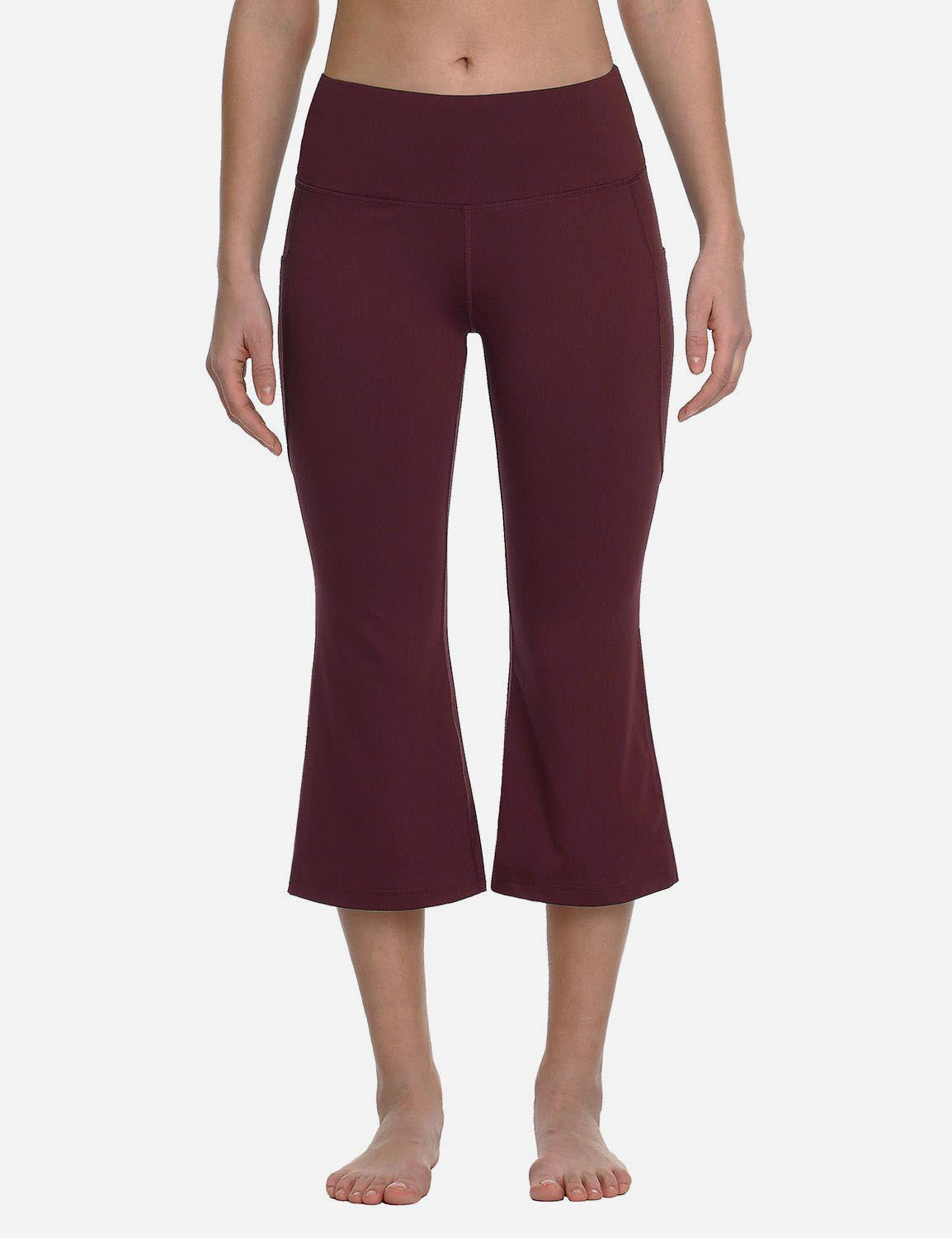 Baleaf Women Mid Rise Side & Hidden Pocketed Bootleg Basic Capris abh111 Ruby Wine Front