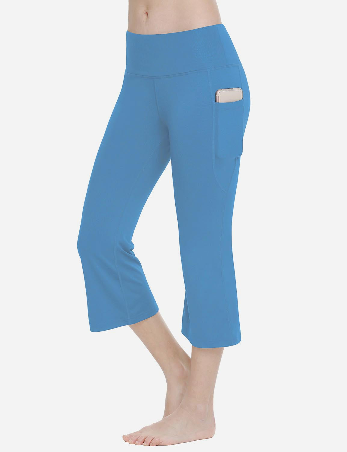 Baleaf Women Mid Rise Side & Hidden Pocketed Bootleg Basic Capris abh111 Niagara Side