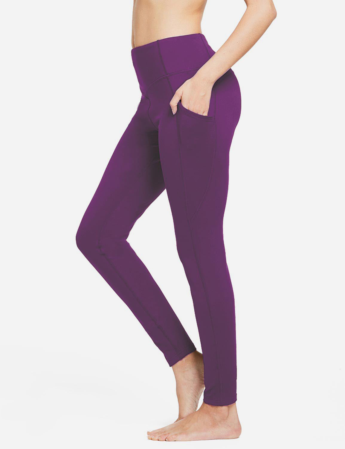 Baleaf Women's Thermal High Rise Fleece Lined Contour Leggings abh145 Purple Side
