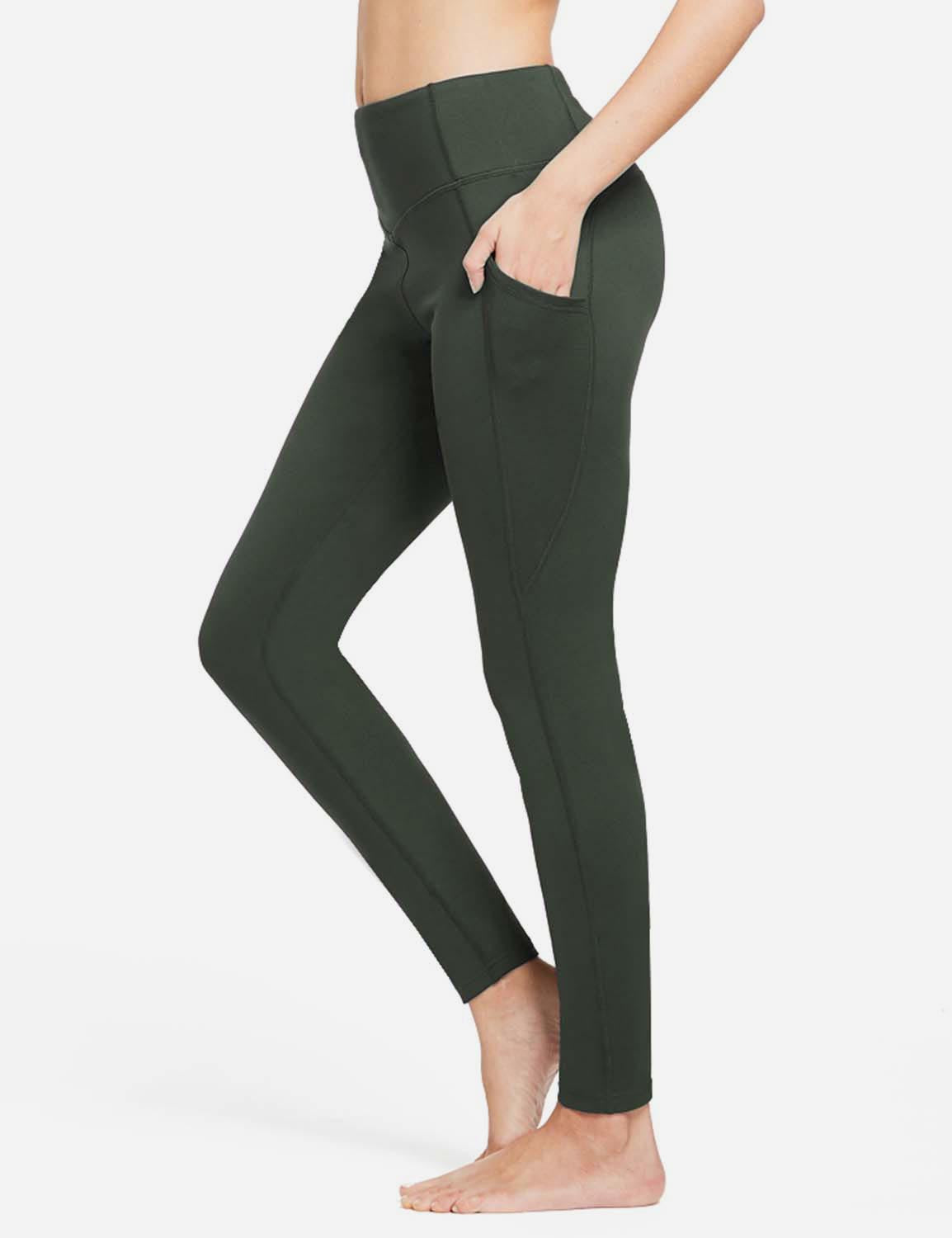 Baleaf Women's Thermal High Rise Fleece Lined Contour Leggings abh145 Army Green Side
