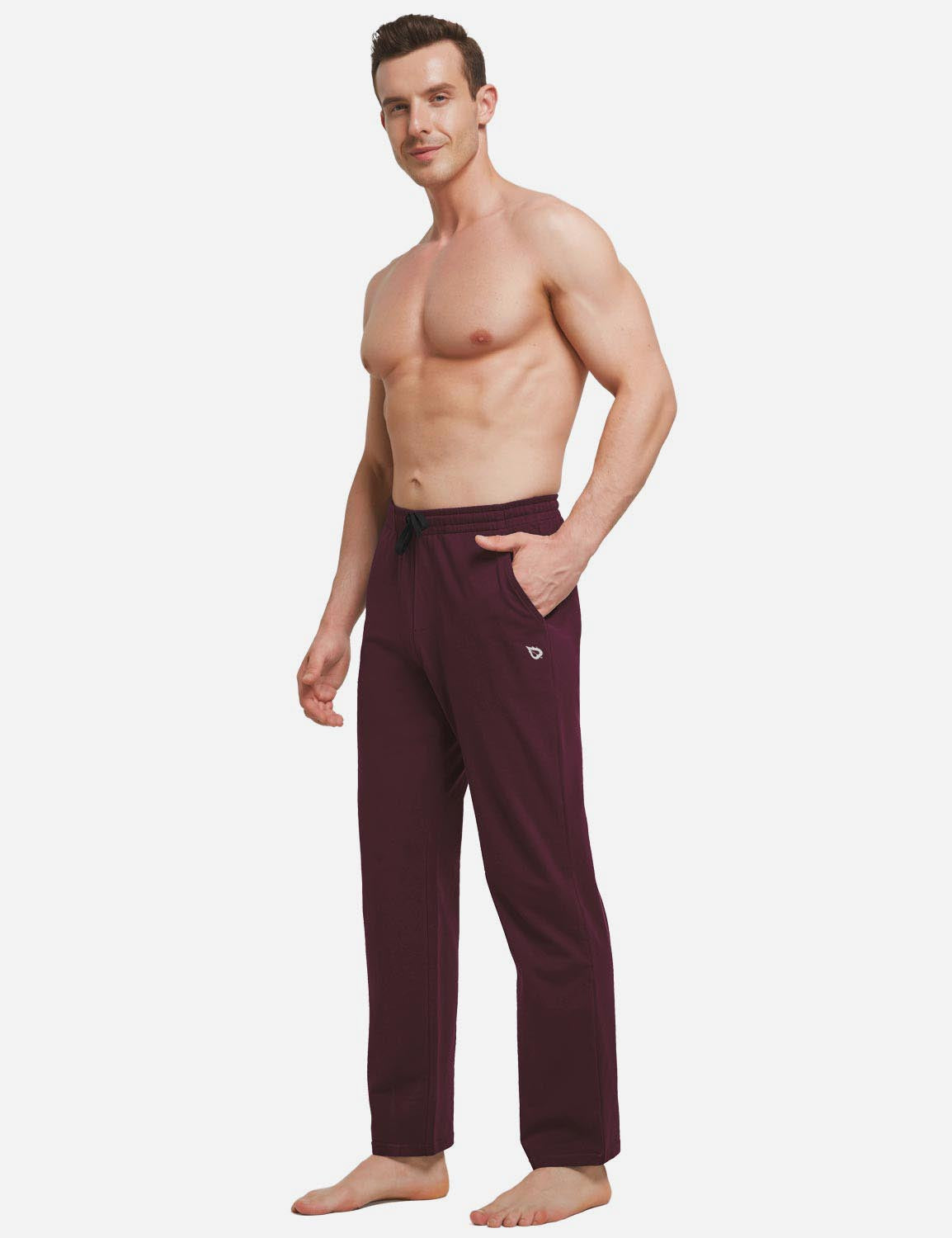 Baleaf Mens Elastic Waistband Loose Fit Side Pocketed Jogger Pants abh146 Wine Red Full