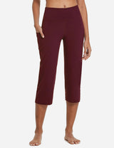 Baleaf Women's High Rise Non-See-Through Pocketed Open End Leggings abh161 Wine Red Front