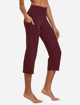 Baleaf Women's High Rise Non-See-Through Pocketed Open End Leggings abh161 Wine Red Side