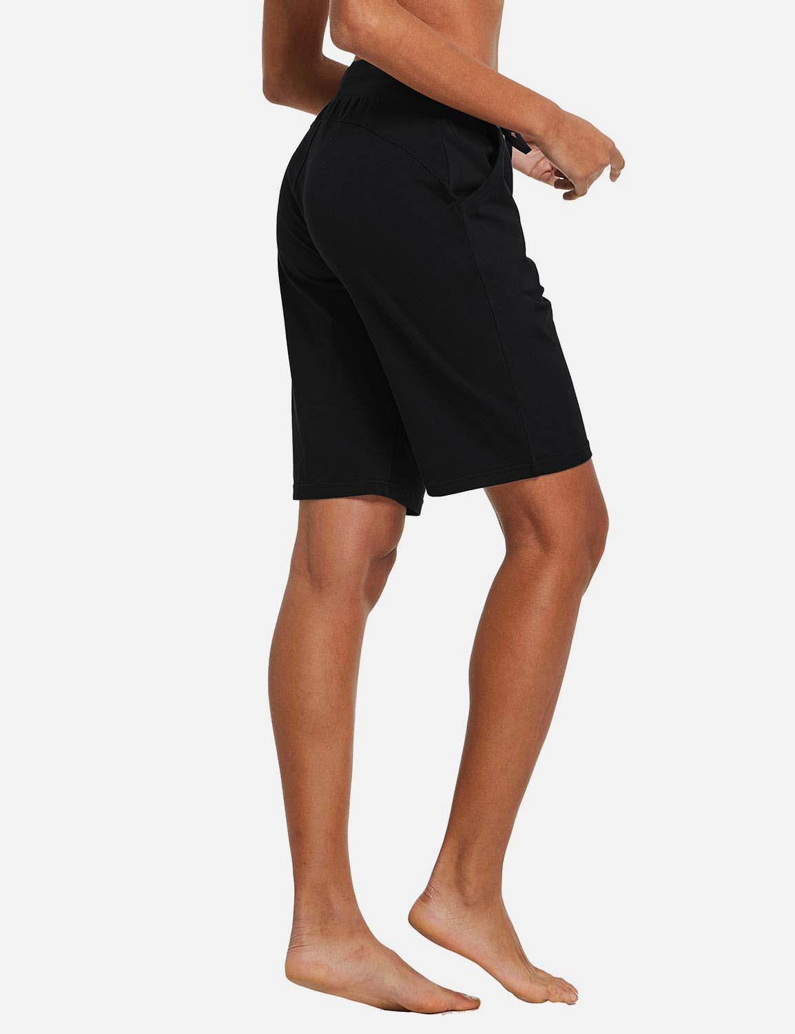 Baleaf Women's Cotton Straight Leg Pocketed Weekend Bermuda Shorts abh179 Black Back