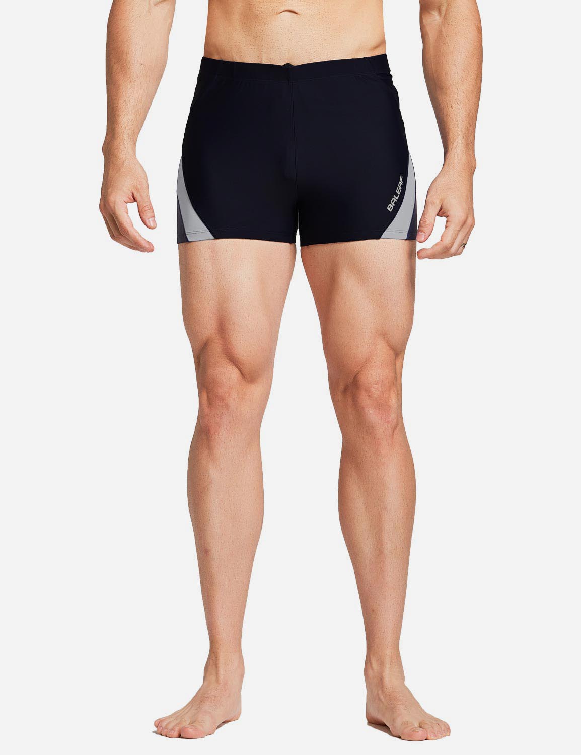 Baleaf Men's UPF 50+ High Cut Elastic Waistband Quick Dry Swim Shorts aca377 Gray/White Front