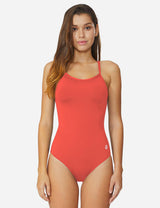 Baleaf Women's Semi-Open V-Back One Piece Pool Side Swimsuit acg011 Coral Red Front