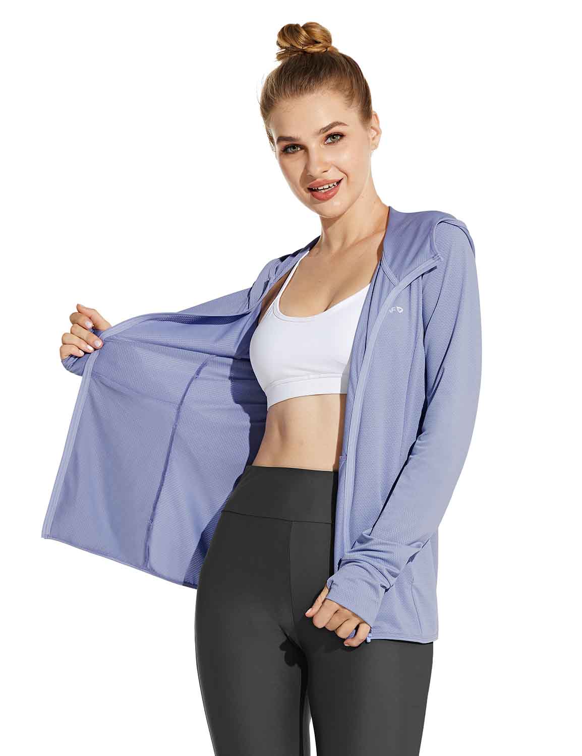 Baleaf Women's UPF50+ Full-Zip Long Sleeved Hoodie w Thumbholes acg057 Blue Side