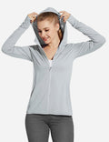 Baleaf Women's UPF50+ Full-Zip Long Sleeved Hoodie w Thumbholes acg057 Gray Front
