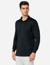 Baleaf Mens UPF50+ Button Up Long Sleeved Cuffed Polo Golf afa002 Black Side