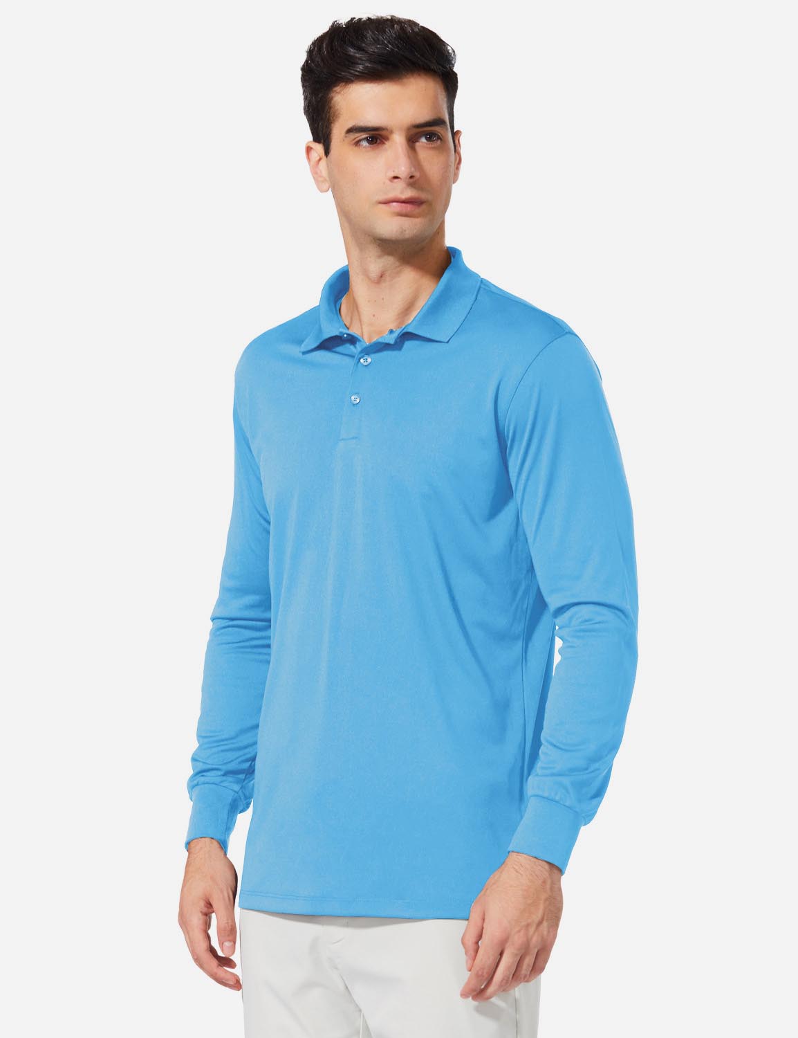 Baleaf Mens UPF50+ Button Up Long Sleeved Cuffed Polo Golf afa002 Blue Side
