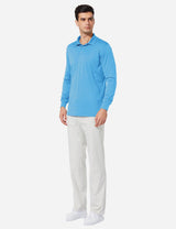 Baleaf Mens UPF50+ Button Up Long Sleeved Cuffed Polo Golf afa002 Blue Full
