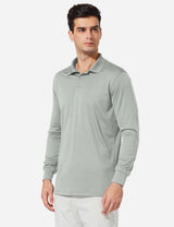 Baleaf Mens UPF50+ Button Up Long Sleeved Cuffed Polo Golf afa002 Light Gray Side