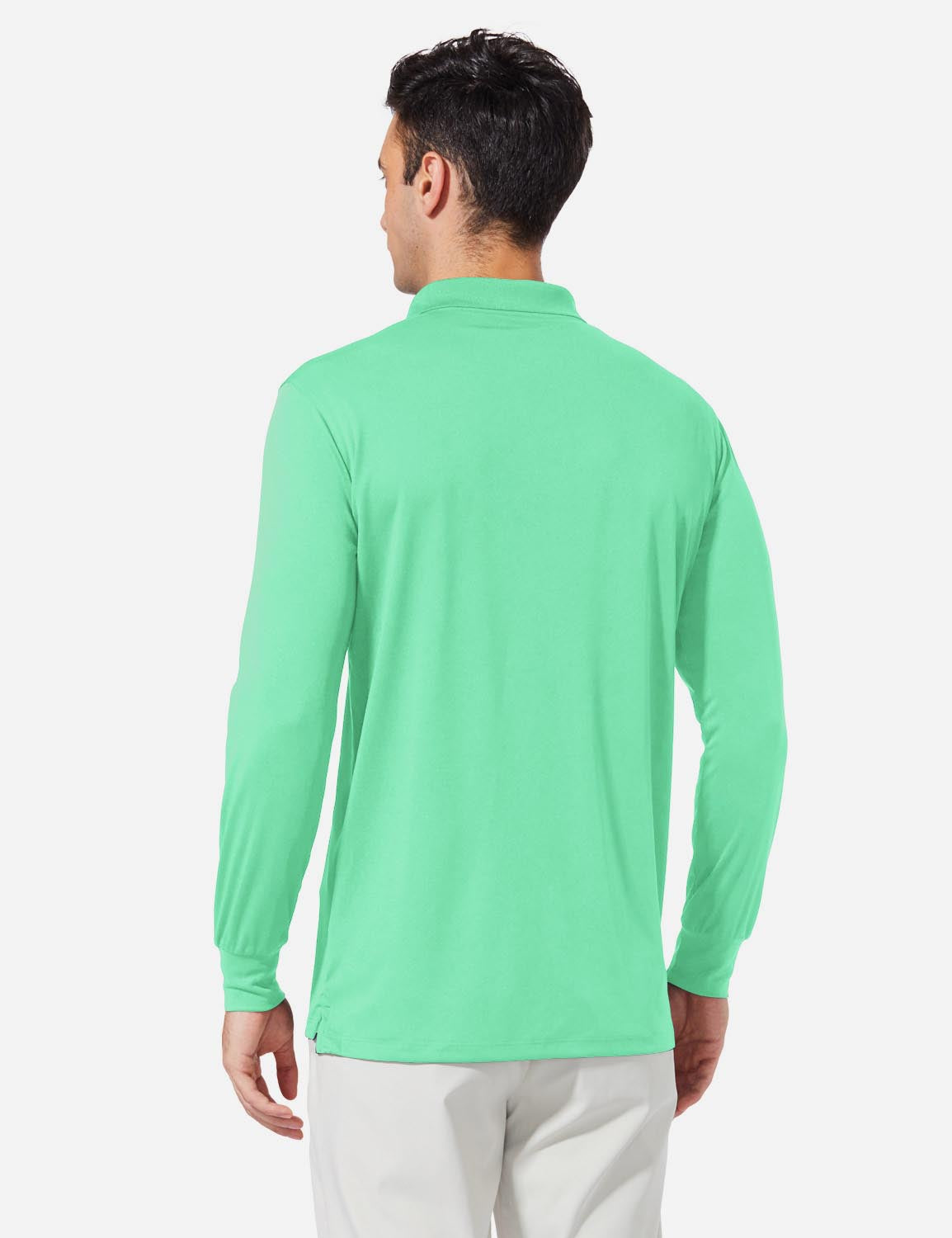 Baleaf Mens UPF50+ Button Up Long Sleeved Cuffed Polo Golf afa002 Light Green Back