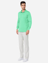 Baleaf Mens UPF50+ Button Up Long Sleeved Cuffed Polo Golf afa002 Light Green Full
