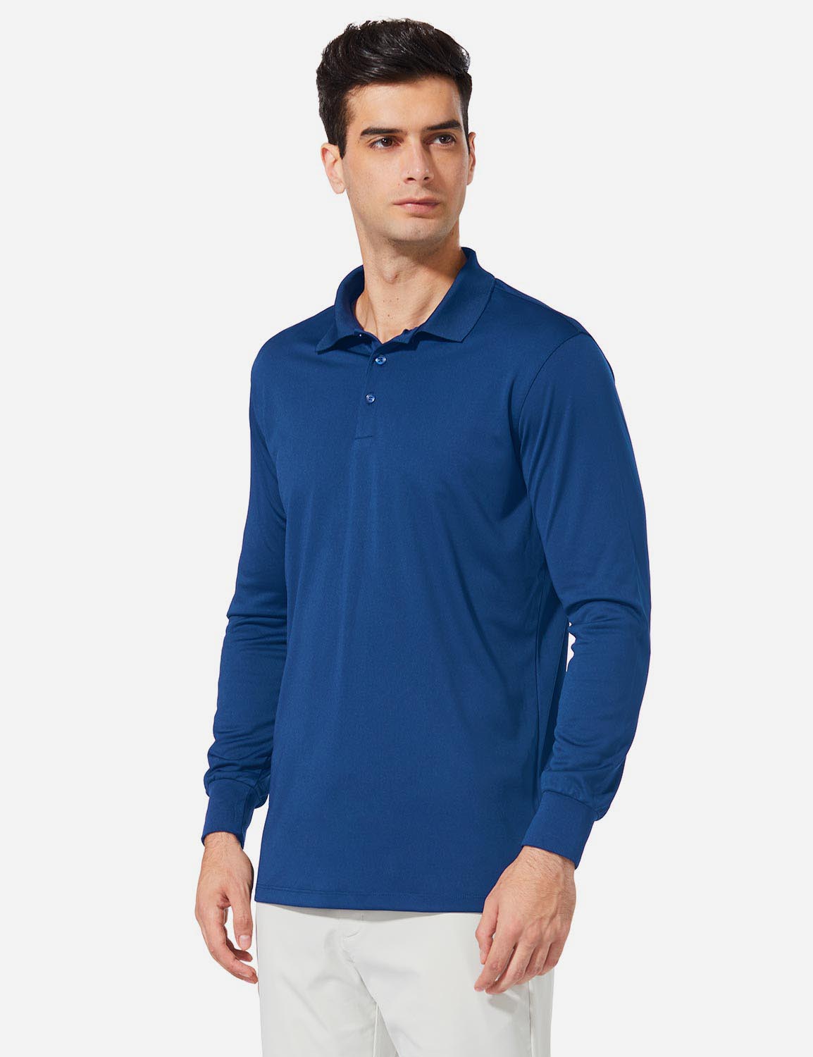 Baleaf Mens UPF50+ Button Up Long Sleeved Cuffed Polo Golf afa002 Royal Blue Side