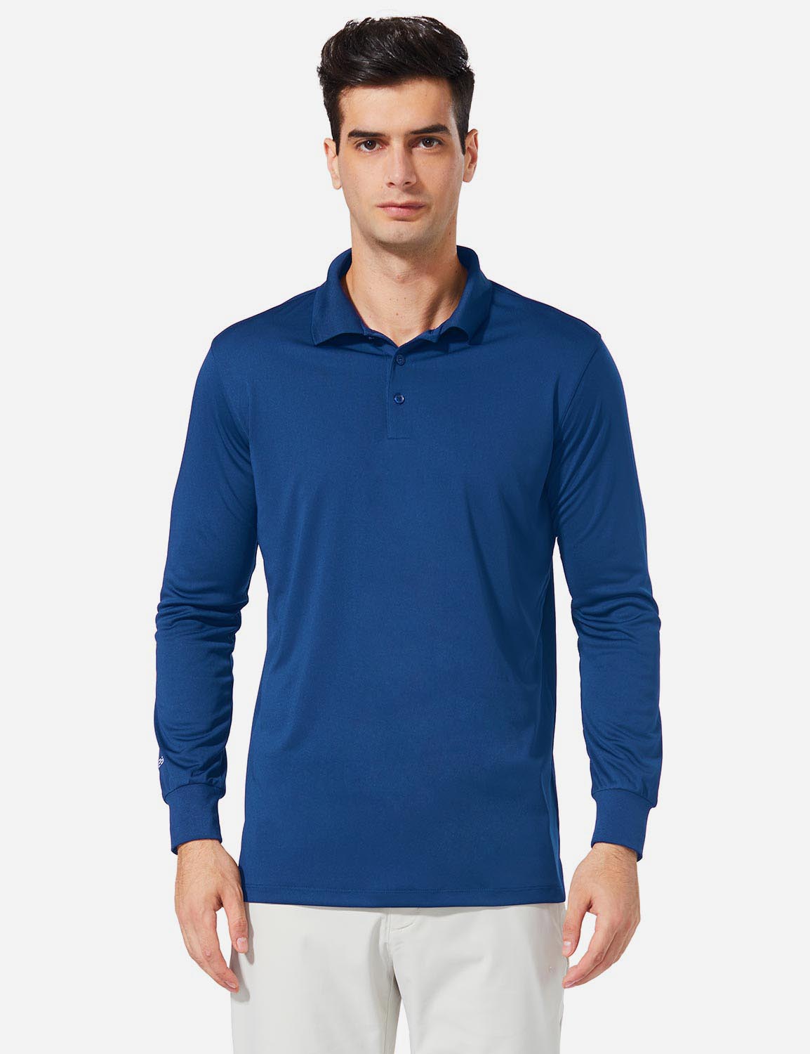 Baleaf Mens UPF50+ Button Up Long Sleeved Cuffed Polo Golf afa002 Royal Blue Front