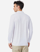 Baleaf Mens UPF50+ Button Up Long Sleeved Cuffed Polo Golf afa002 White Back