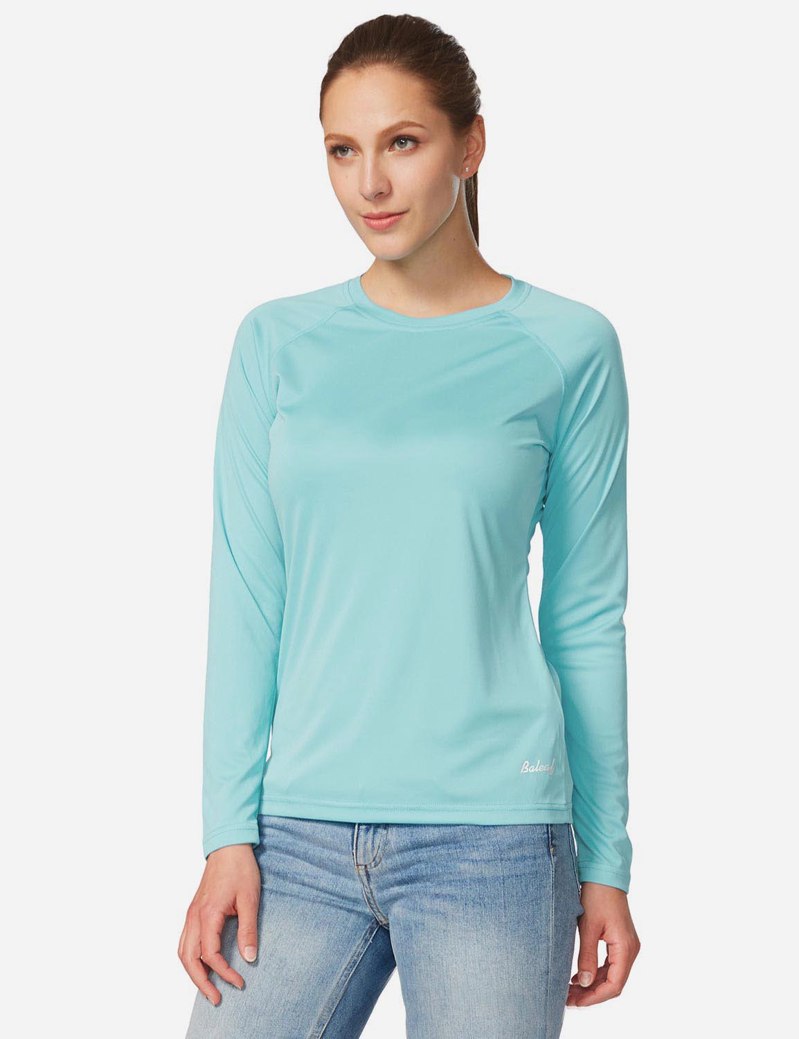 RENESEILLE Women's Long Sleeve Workout Shirt - Slim Fit Stretch Active Tee, Crew Neck Athletic Top For Gym, Yoga, Casual Wear (Fuchsia, Size L)
