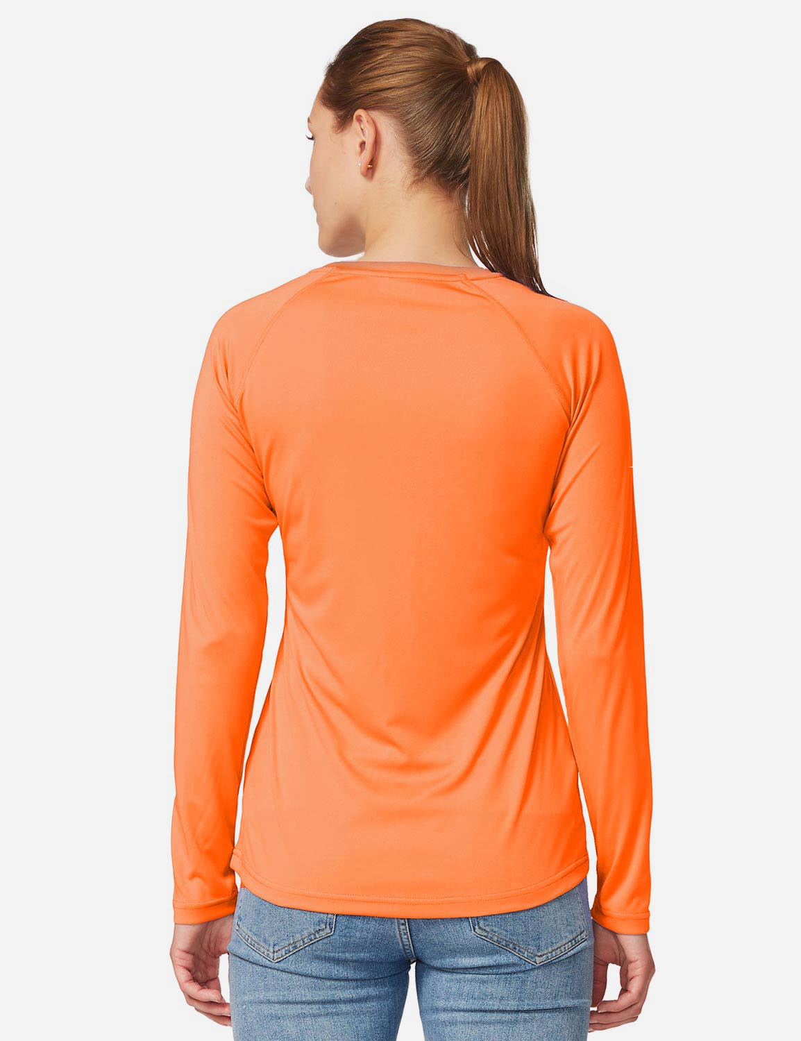 Baleaf Women's UPF50+ Loose Fit Crew Neck Casual Long Sleeved Shirt aga001 Orange Back