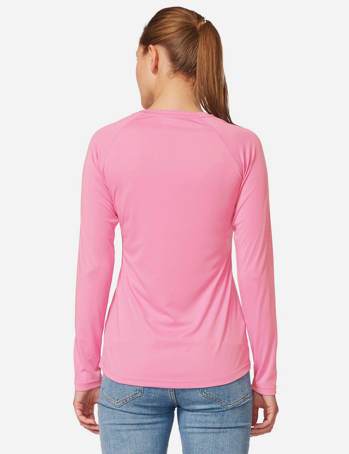 Baleaf Women's UPF50+ Loose Fit Crew Neck Casual Long Sleeved Shirt aga001 Peach Pink Back