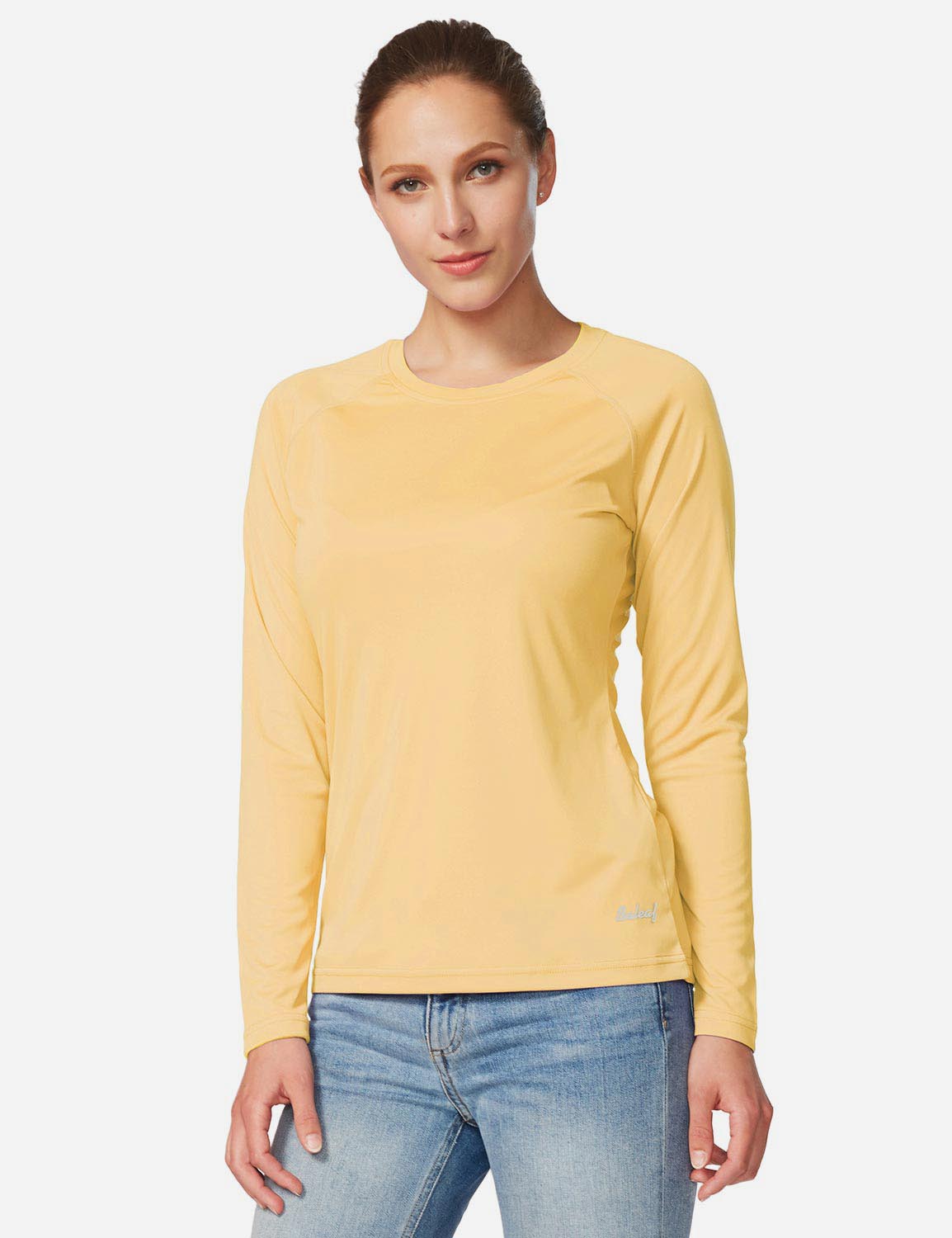Baleaf Women's UPF50+ Loose Fit Crew Neck Casual Long Sleeved Shirt aga001 Yellow Front