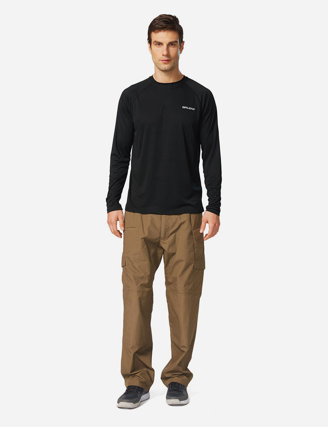 #Baleaf Men's UPF50+ Long Sleeved Loose Fit Casual T-Shirt aga002 Black Full