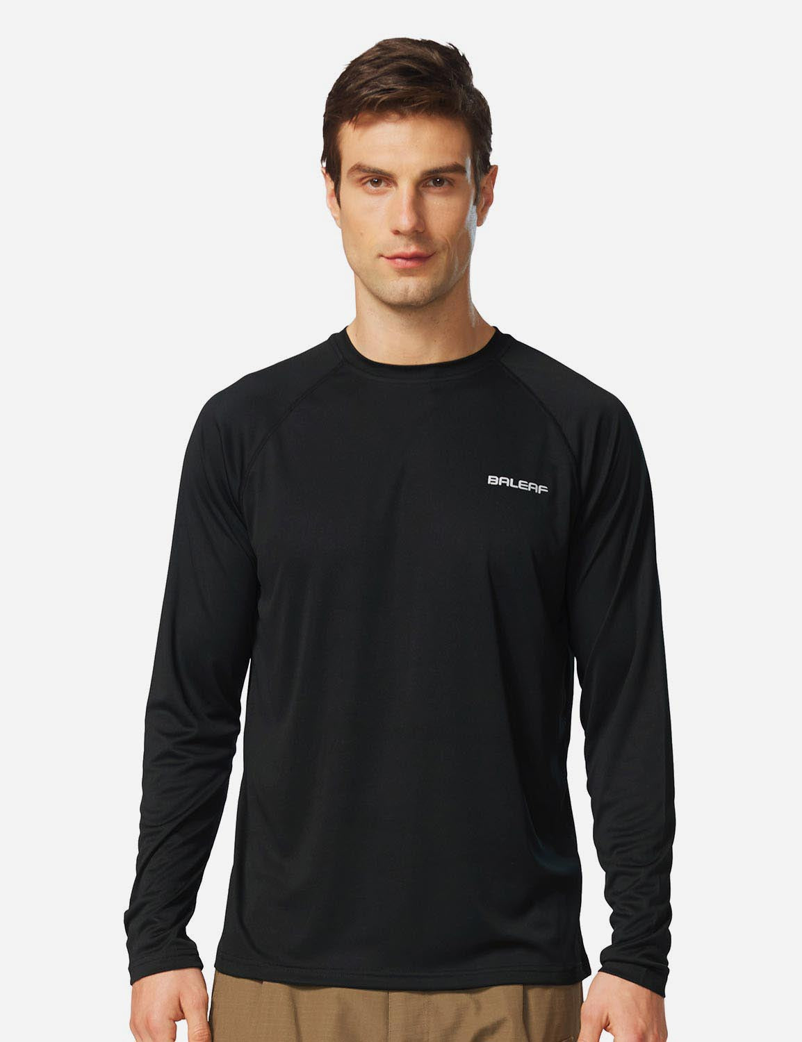 Baleaf Men's UPF50+ Long Sleeved Loose Fit Casual T-Shirt aga002 Black Front