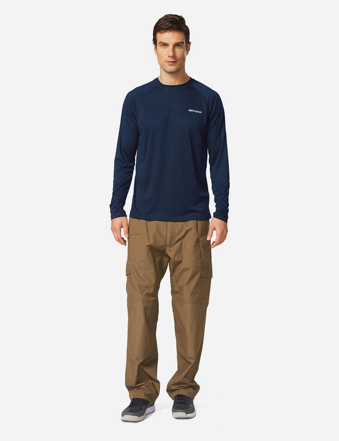 #Baleaf Men's UPF50+ Long Sleeved Loose Fit Casual T-Shirt aga002 Dark Blue Full