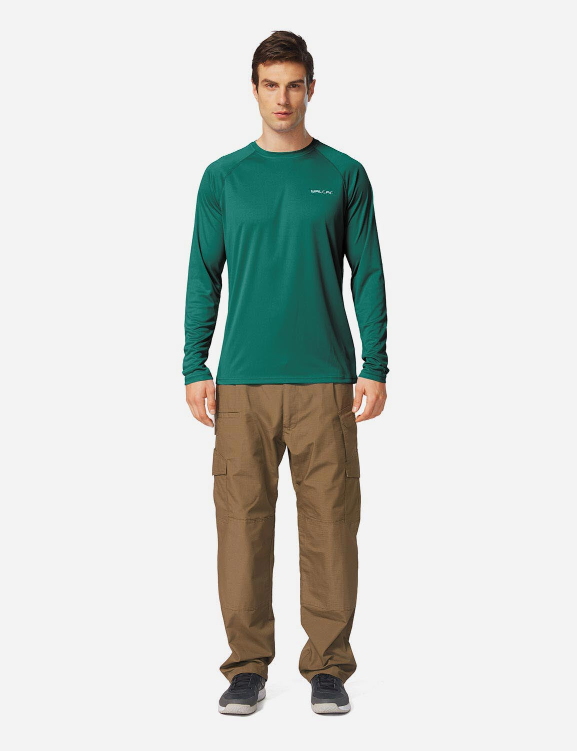Baleaf Men's UPF50+ Long Sleeved Loose Fit Casual T-Shirt aga002 Emerald Full