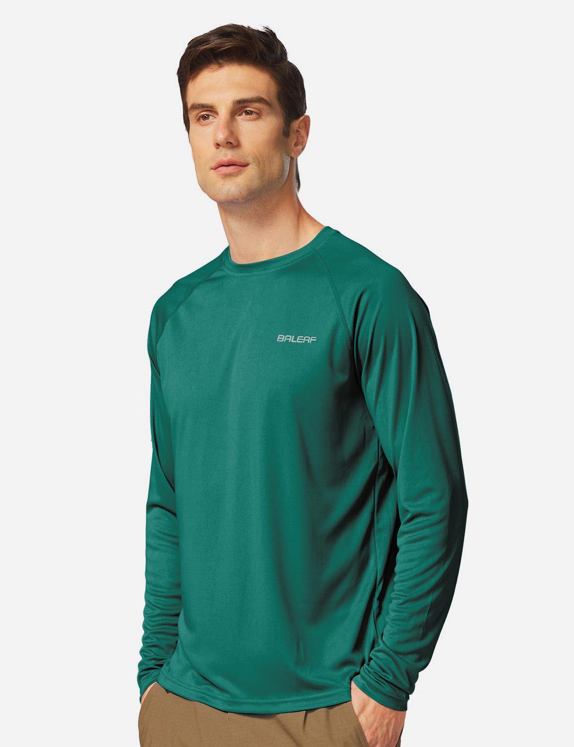 #Baleaf Men's UPF50+ Long Sleeved Loose Fit Casual T-Shirt aga002 Emerald Side