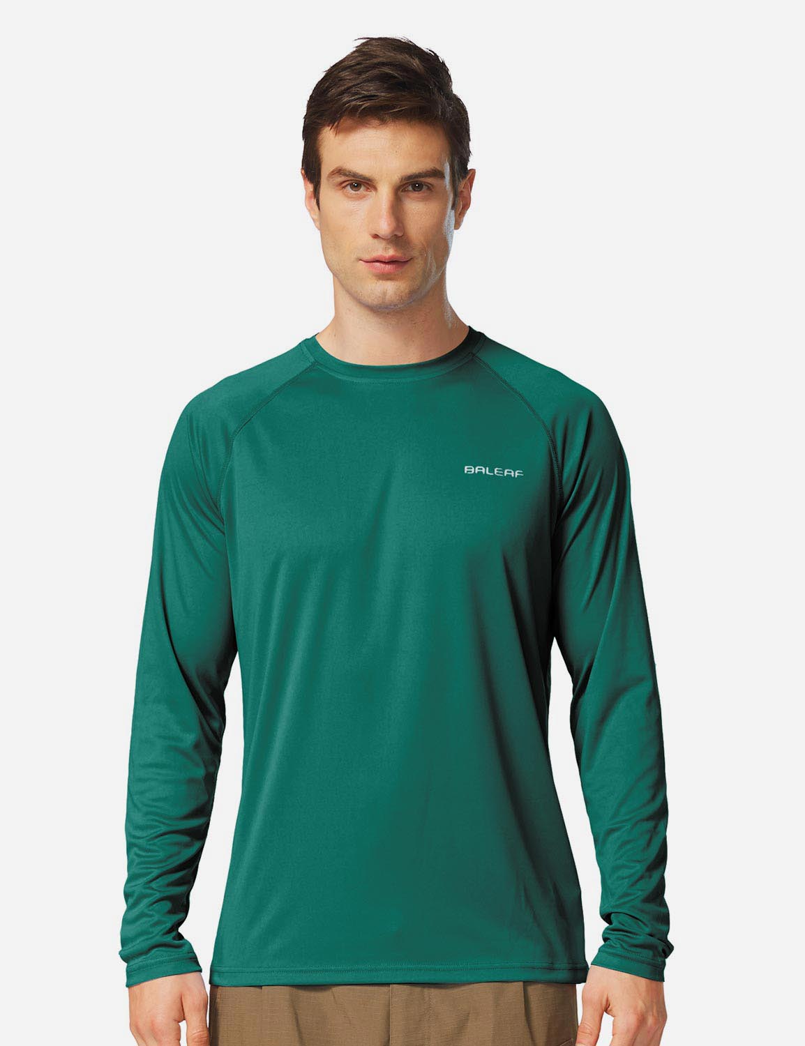 #Baleaf Men's UPF50+ Long Sleeved Loose Fit Casual T-Shirt aga002 Emerald Front